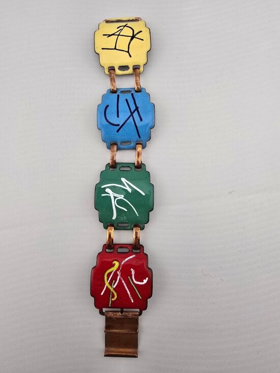 N/A Jewelry - Vintage Enamel on Copper Bracelet Colorful 6.25"